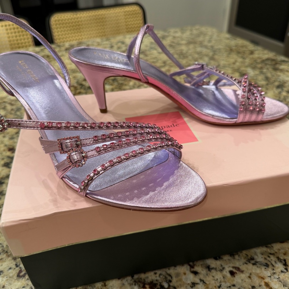 Kate Spade Makenna Crystal Sandals  New  Size 10M Metallic Pink Purple Leather - Picture 5 of 6